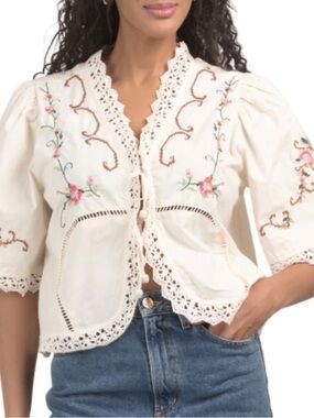 Jennifer & Grace Embroidered Blouse Large Original $69